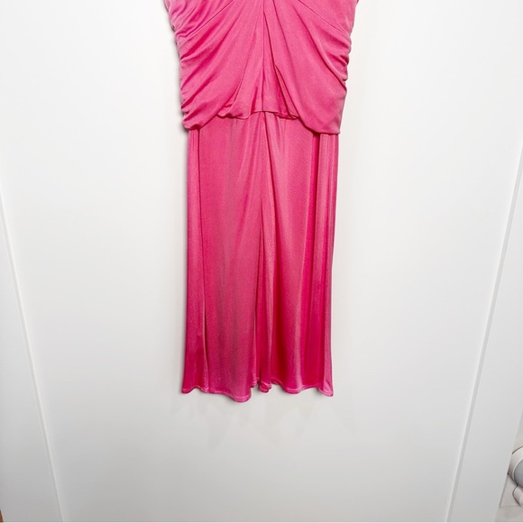Issa London Ruched Silk Jersey Dress Plunge Neck in Punch Pink Size 6 - Picture 6 of 9